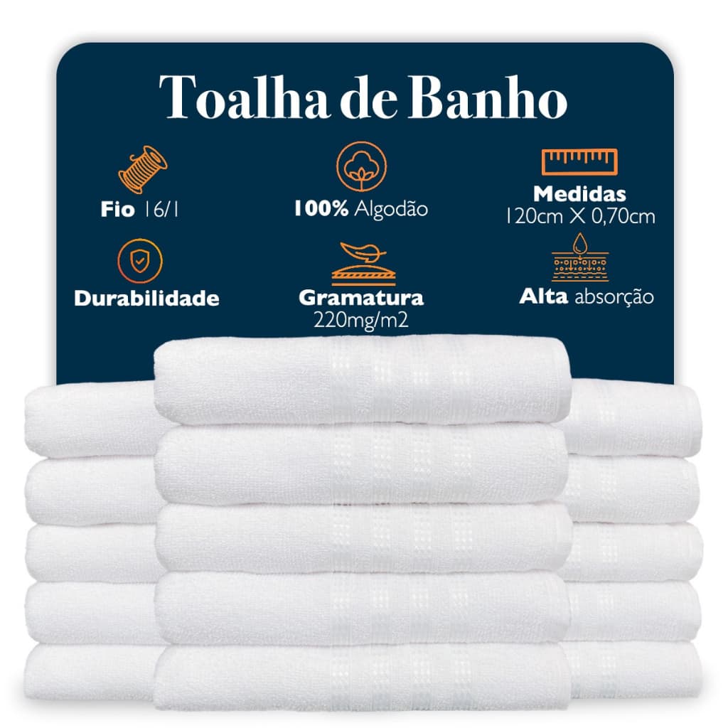 Kit - Jogo 05 Toalhas Banho Brancas Branco 100% Algodão Fio 16/1 Penteado