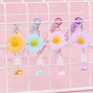Caneta com Pingente de Margarida com Potinho Fofo Kawaii