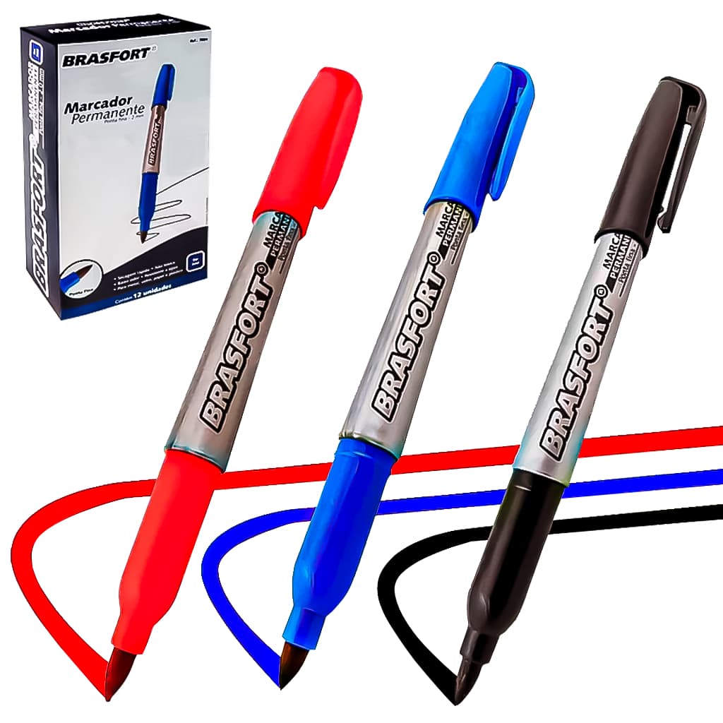 Kit 12 Marcador Permanente Pincel Atômico Plástico Metal Papel Vidro Plástico Alumínio Caixa Fechada