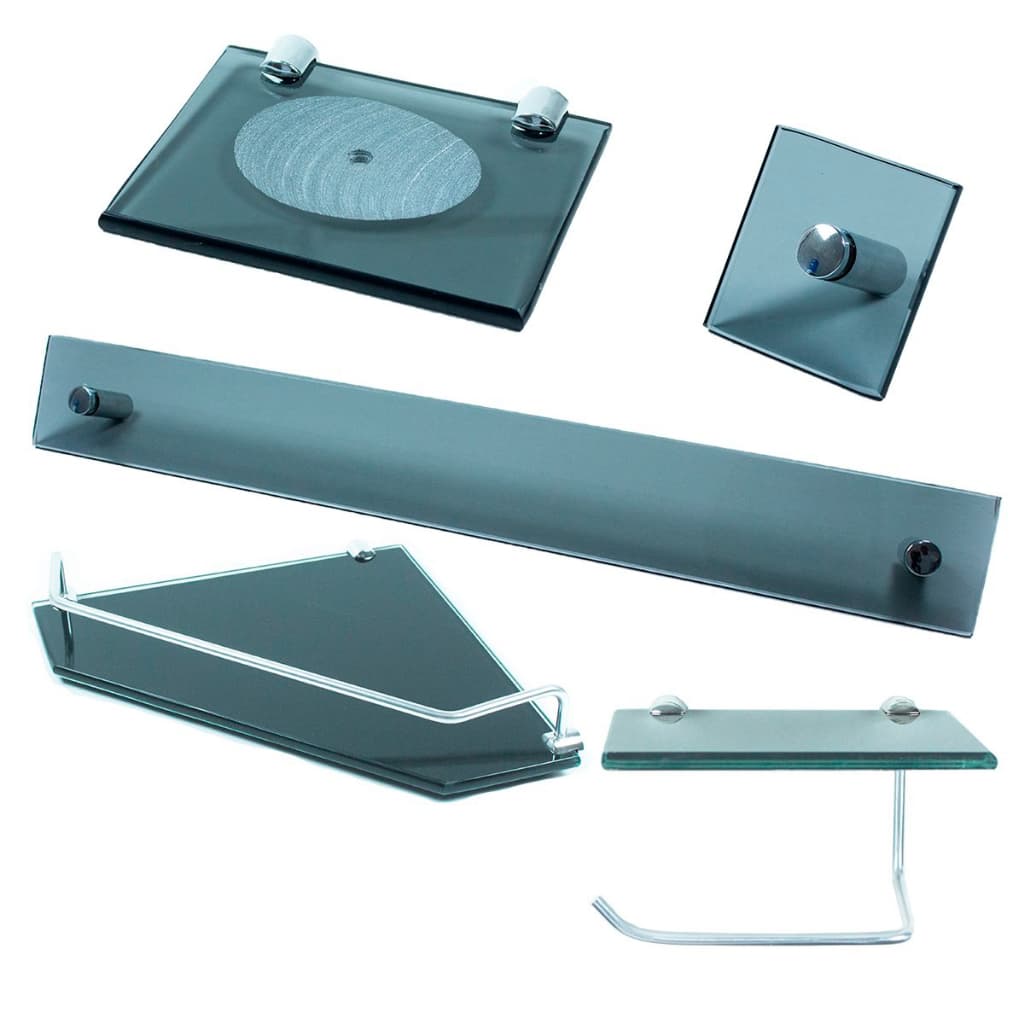 Kit Acessórios Para Banheiro em Vidro 05 peças Canto FUMÊ