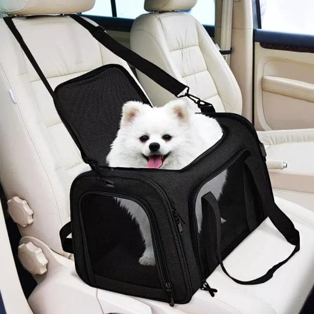 Bolsa Transporte Pet Transversal Cachorro Gato Viagem Passeio Cão Caixa Telado Cor Preta ref: 1844-0