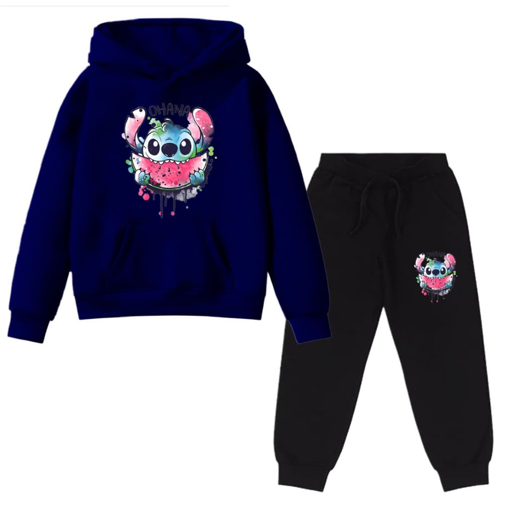 Conjunto Kids Kit Blusa Calça Moletom Infantil Ohana Stitch Lazer Shopping Inverno Alta Qualidade
