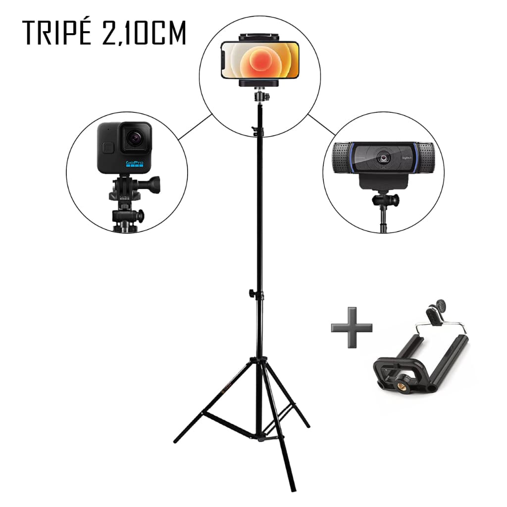 Tripé Para Celular , Webcam, Câmera, Com Rosca De 1/4 Altura De Até 2.1 Mts