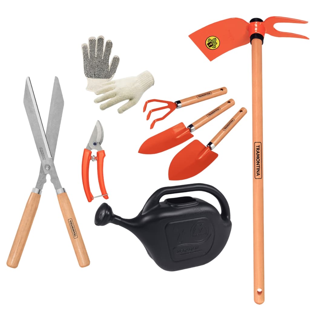 Conjunto De Jardinagem 6 Peças Tramontina + Regador 5 Litros Em Plastico Resistente E Luva