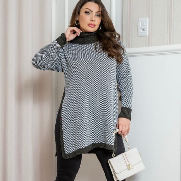 Blusa feminina estilo poncho longo gola alta, peça feminina para inverno frio