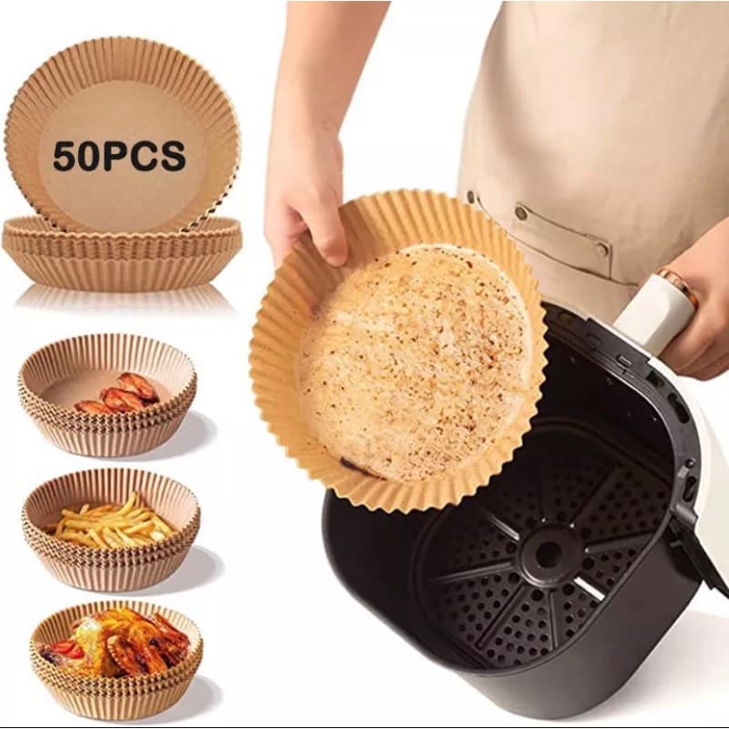 KIT 50 Unidades Forma Air Fryer Descartável Antiaderente Redonda Forro De Papel Vegetal