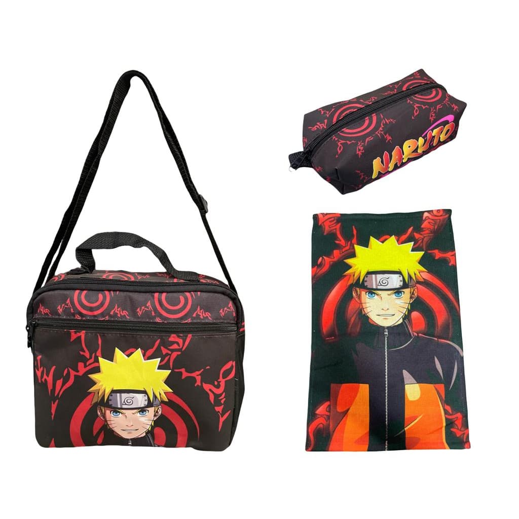 Lancheira Térmica E Estojo Escolar Naruto  Infantil E Toalha