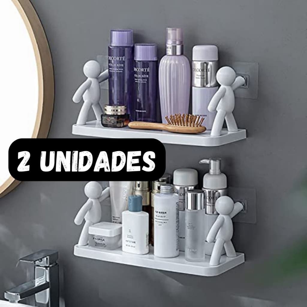 Prateleira plástico com adesivo Suporte Prateleira Boneco Multifuncional Banheiro Cozinha Buddy Decoração
