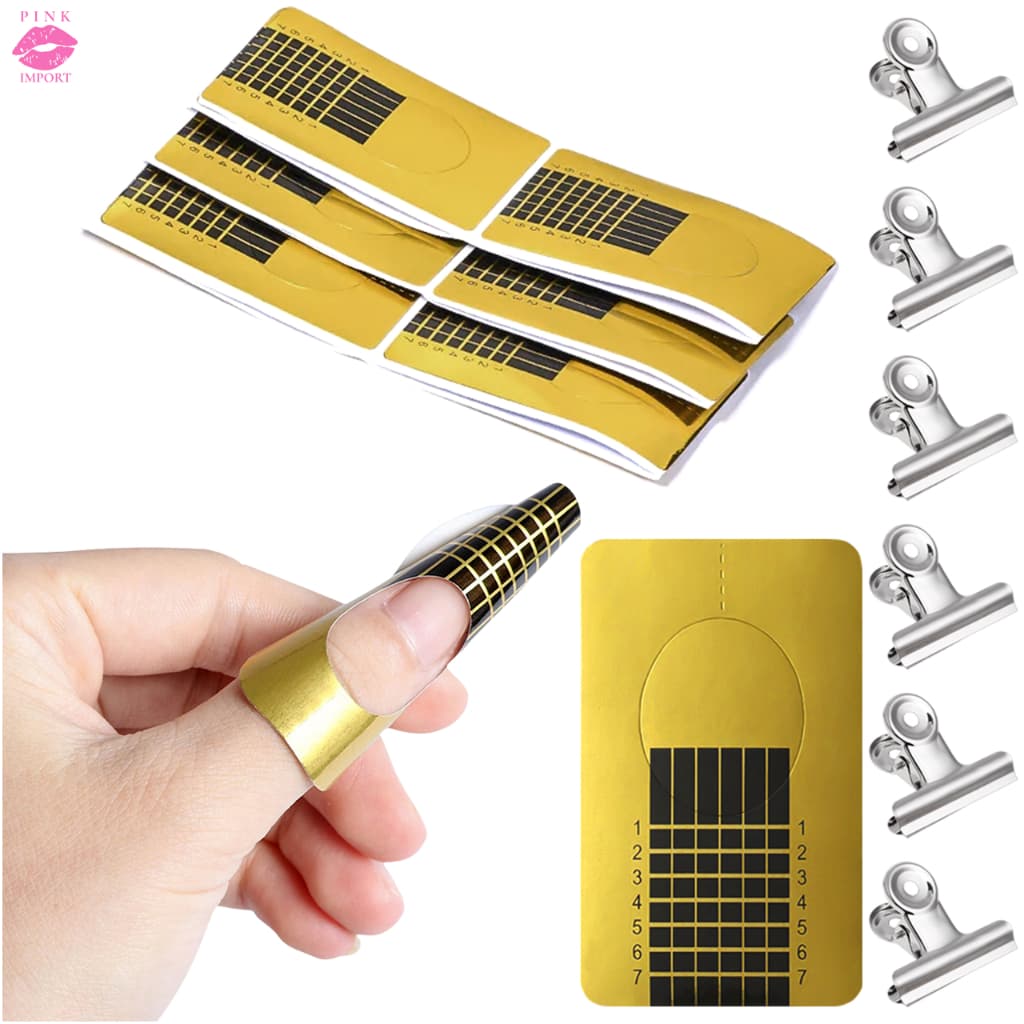 Kit 10 Moldes Adesivos 06 Presilhas Grampo Metal para Unhas de Gel Curvatura C 2.2cm