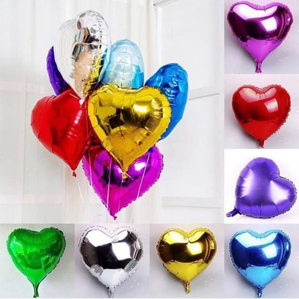 Kit 10 Balão Metalizado Coração 22cm 10 polegadas Diversas Cores Festa