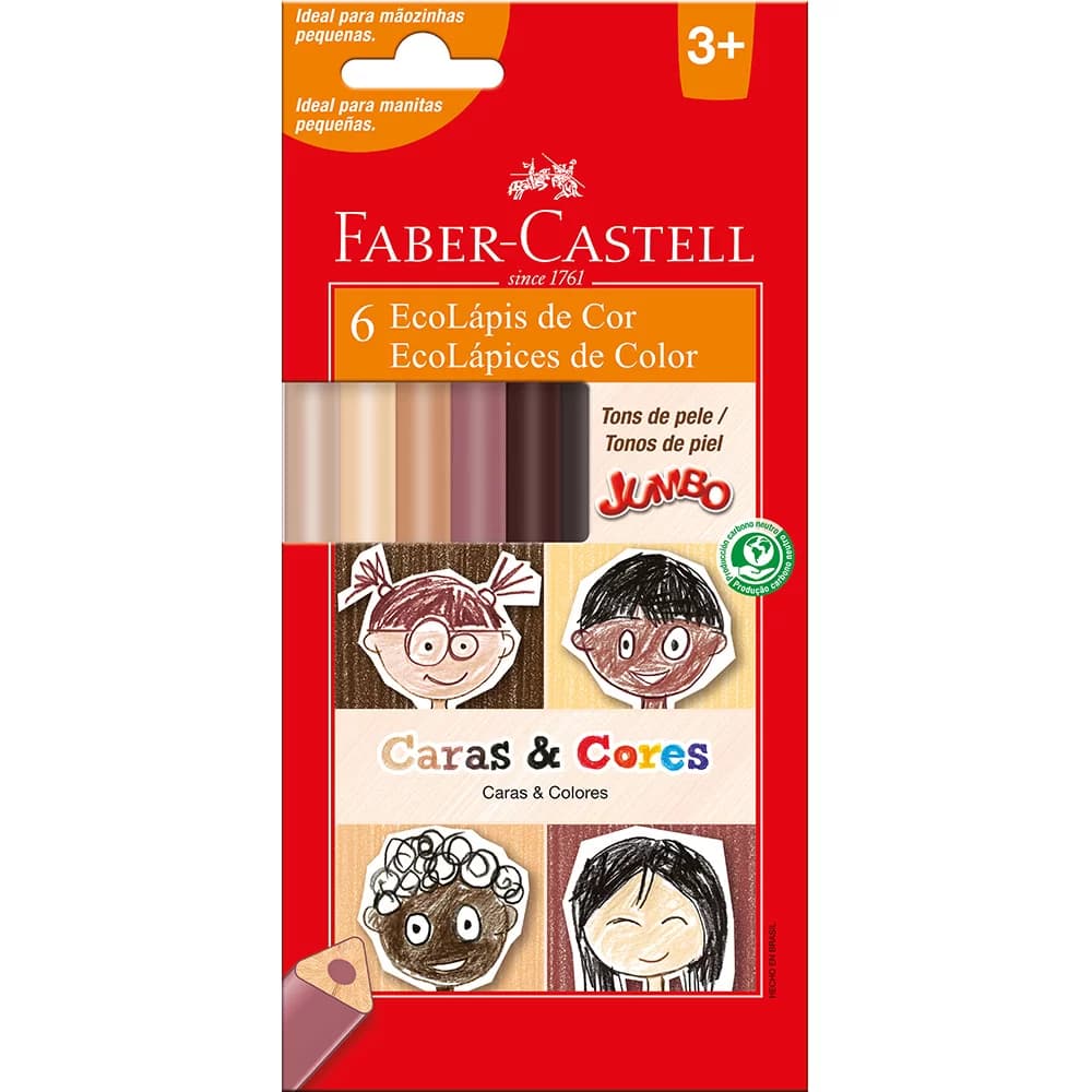 LAPIS DE COR JUMBO FABER CASTELL 6 CORES CARAS E CORES