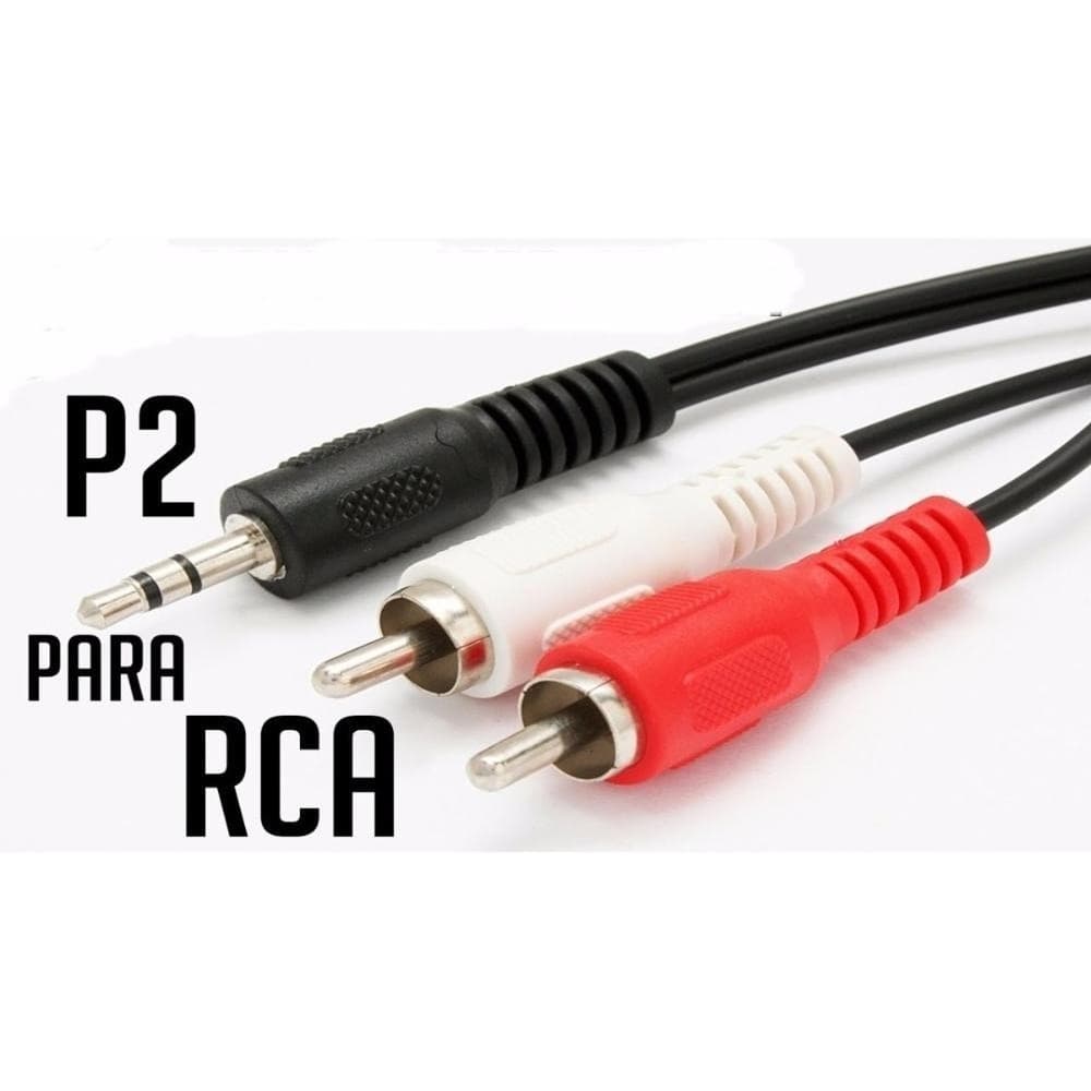 Cabo p2 para 2 RCA - Branco e Vermelho - Som