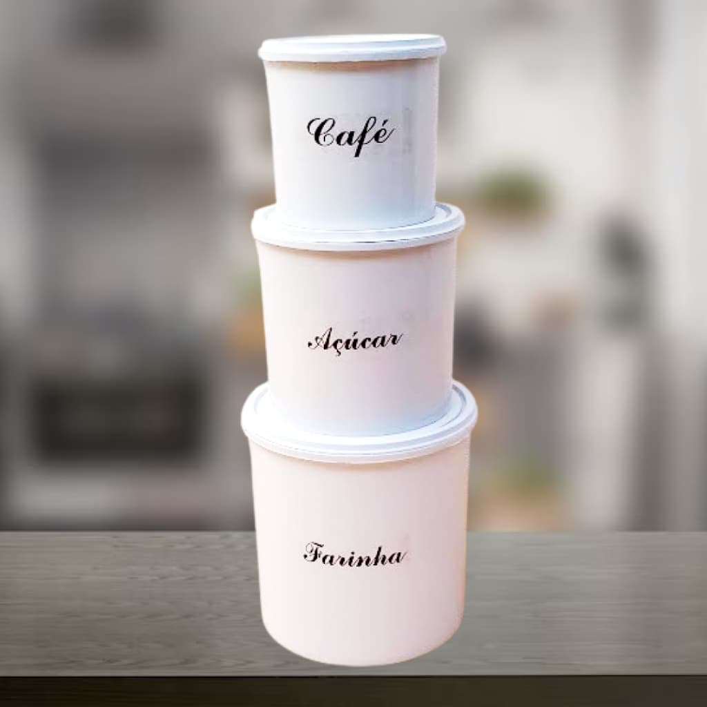 1 KIT 3 POTES MANTIMENTO REDONDO FARINHA AÇUCAR CAFE