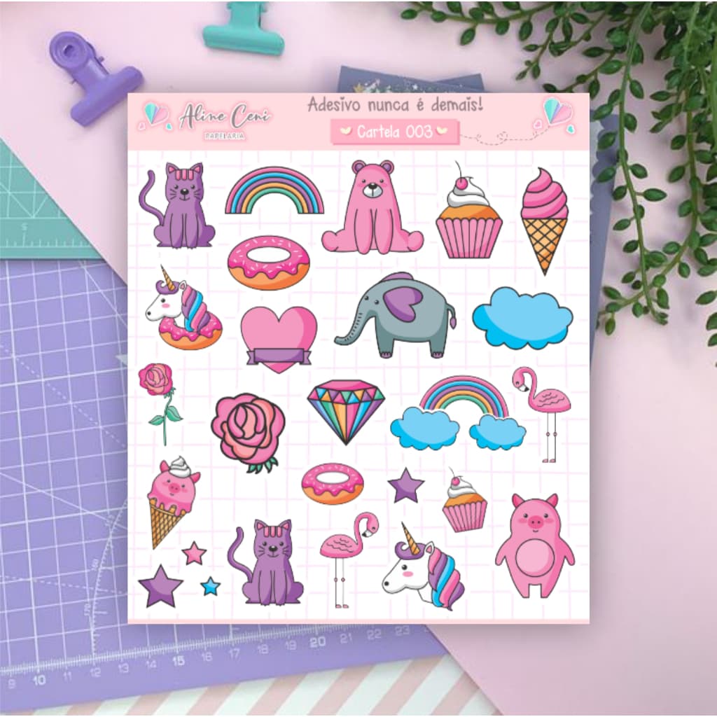 Cartela de adesivo n003 - Adesivos de unicórnio, decorar planner, bujo, scrapbook, papelaria personalizada