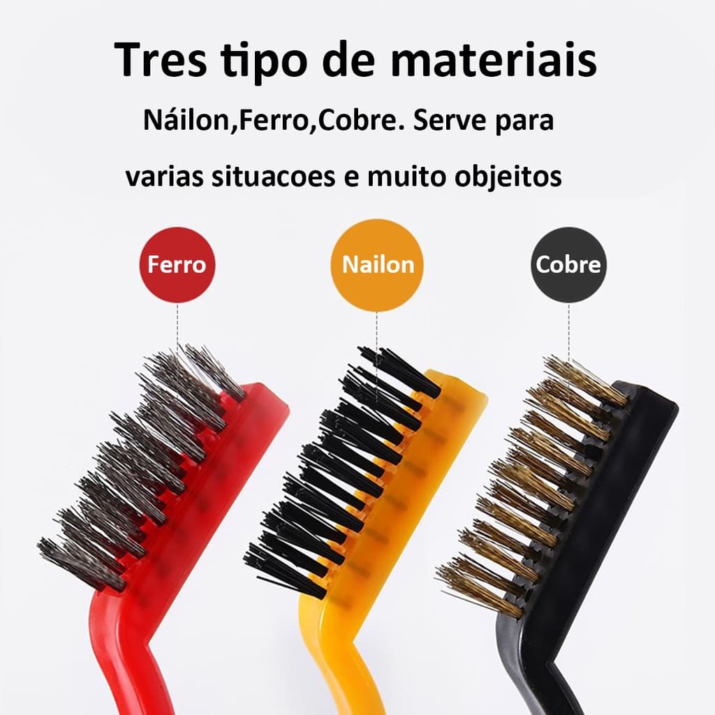 Kit Com 3 Unidades Conjunto De Escova Nylon Ceda Aço Multi Função e Latão Anti Estática Cabo Plástico Para Casa Em Cozinha Multiuso Universal Limpa Grelha Ferro Limpeza Função Eletrônica