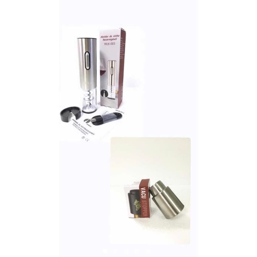 Abridor de vinho wlk 003 inox + tampa a vacuo para garrafa de vinho