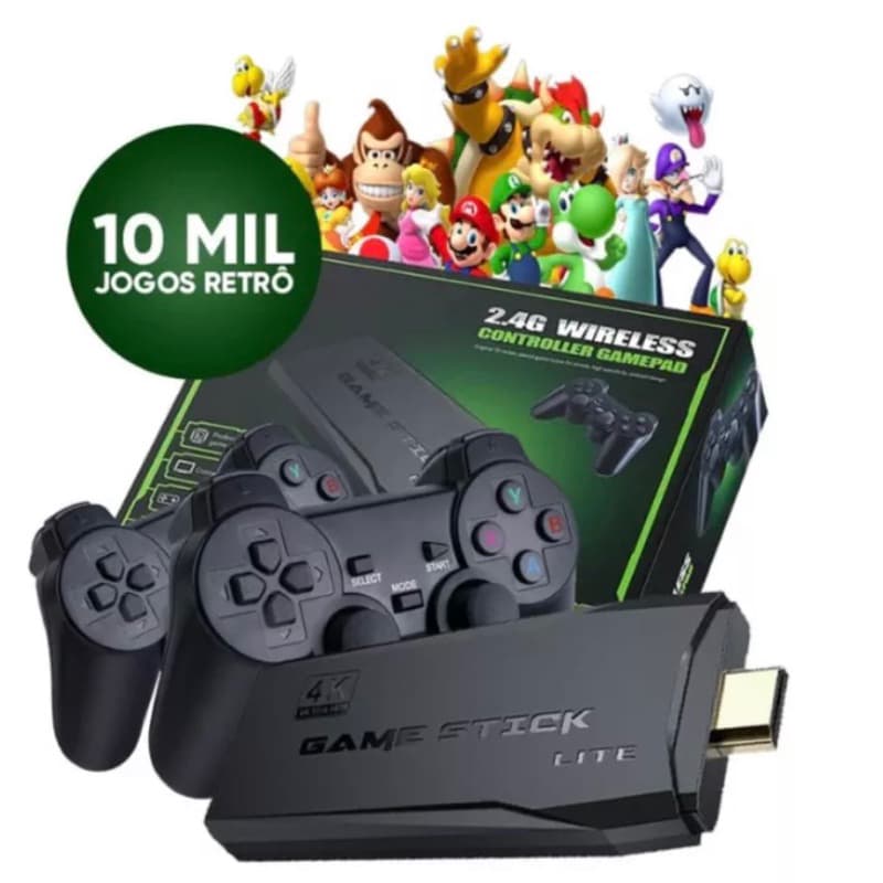 Video Game Stick 4k 10mil Jogos Retro 2 Controles Sem Fio Console Portatil Jogos Retro Antigo Original Envio Imediato