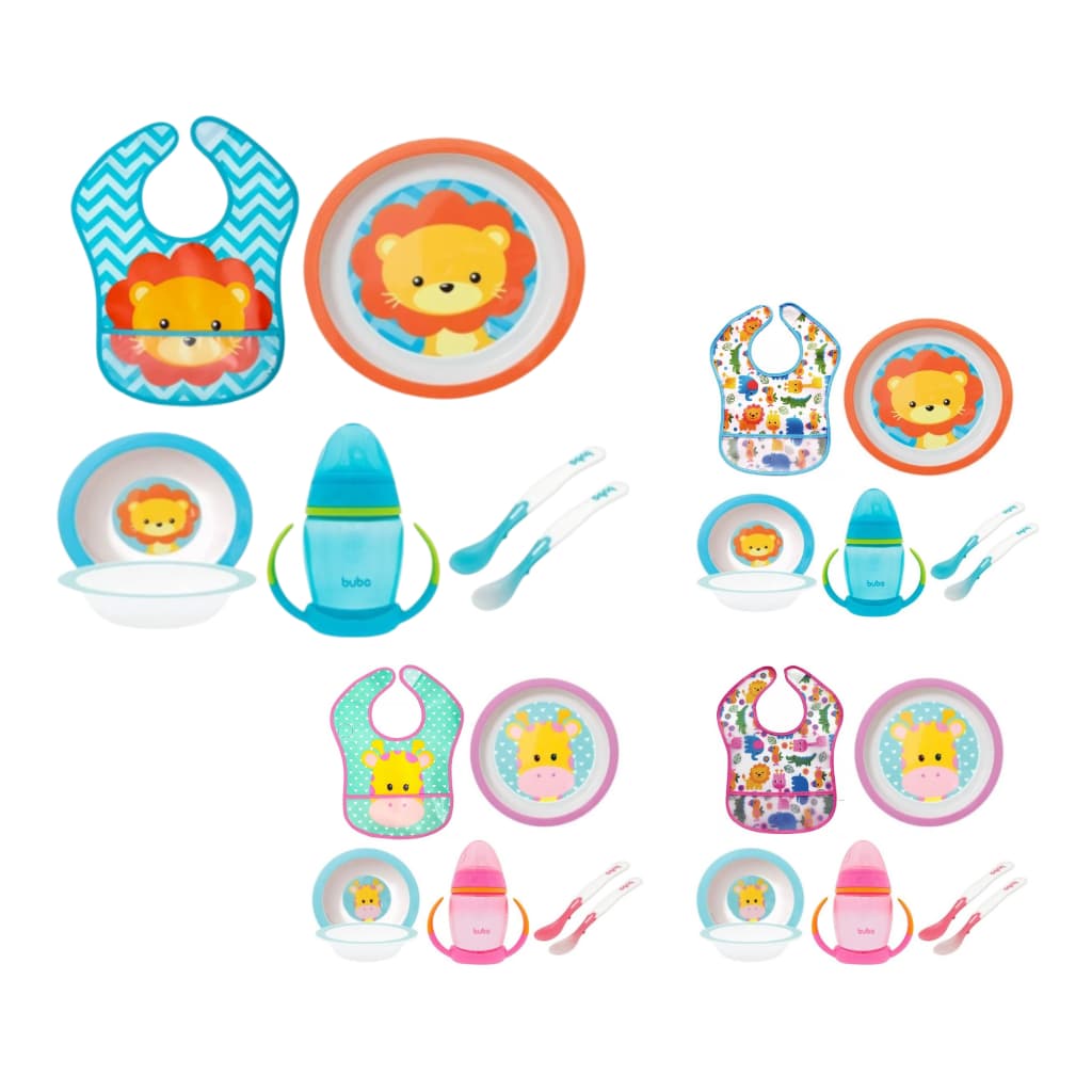 Kit Alimentação Bebê Buba Prato Infantil Prato Bowl Babador Impermeável Colher Termossensível Copo de Treinamento