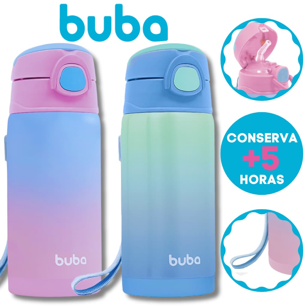Garrafinha Térmica Buba Garrafa de Água Infantil Com Canudo e Parede Dupla Conserva +5 Horas