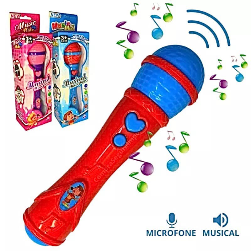 MICROFONE DE BRINQUEDO INFANTIL COM MÚSICA E REPRODUZ A VOZ A PILHA !!