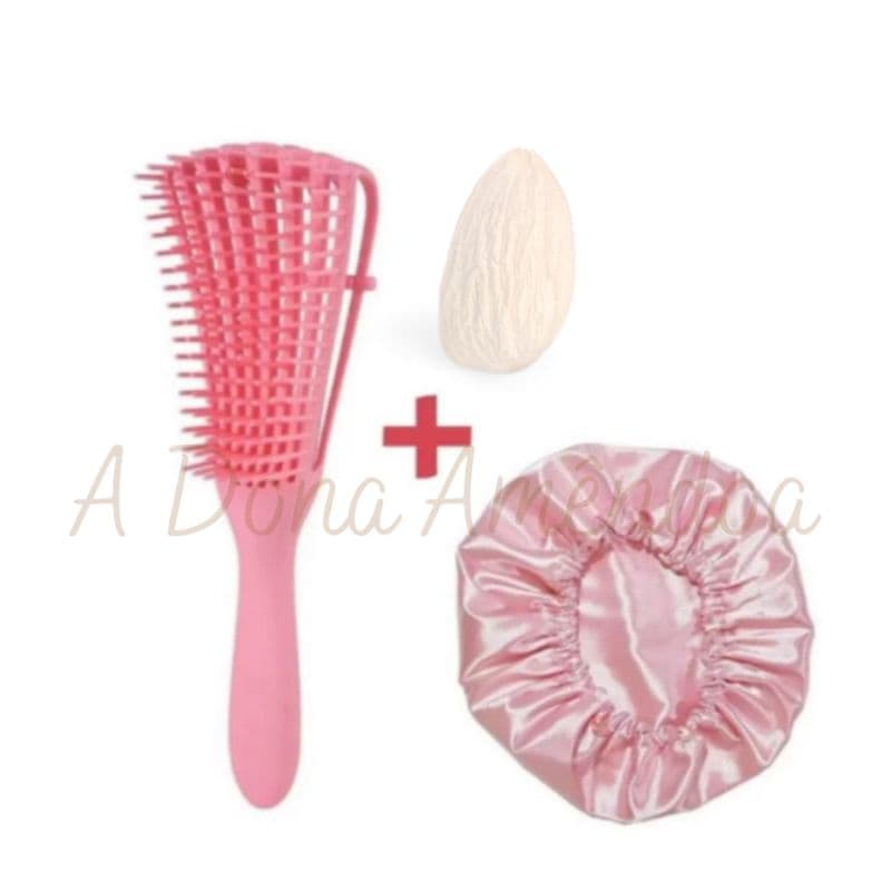 Kit De 1 Escova Polvo + 1 Touca de Cetim Cuidados Com o Cabelo Octopus Modelo