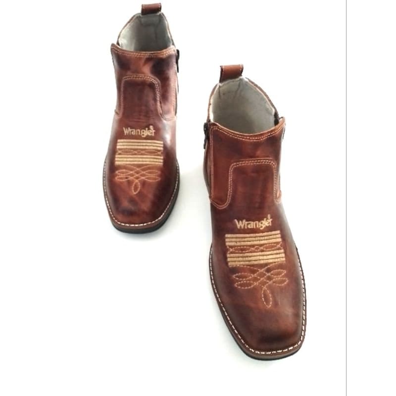 Bota Botina wrangler Texana Bico Quadrado Couro Legítimo