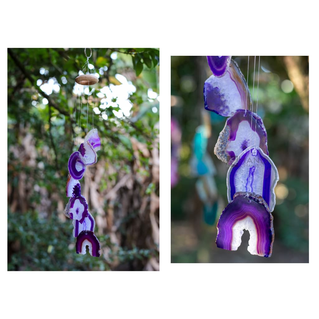 MENSAGEIRO DE PEDRA AGATA C/ 7 CHAPAS-CACOS SINO DOS VENTOS TOM VIOLETA