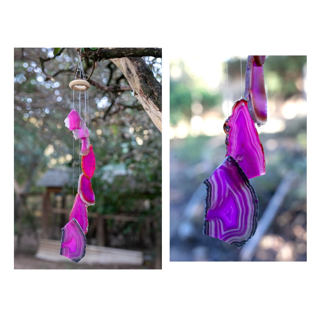 MENSAGEIRO DE PEDRA AGATA C/ 7 CHAPAS-CACOS SINO DOS VENTOS ROSA