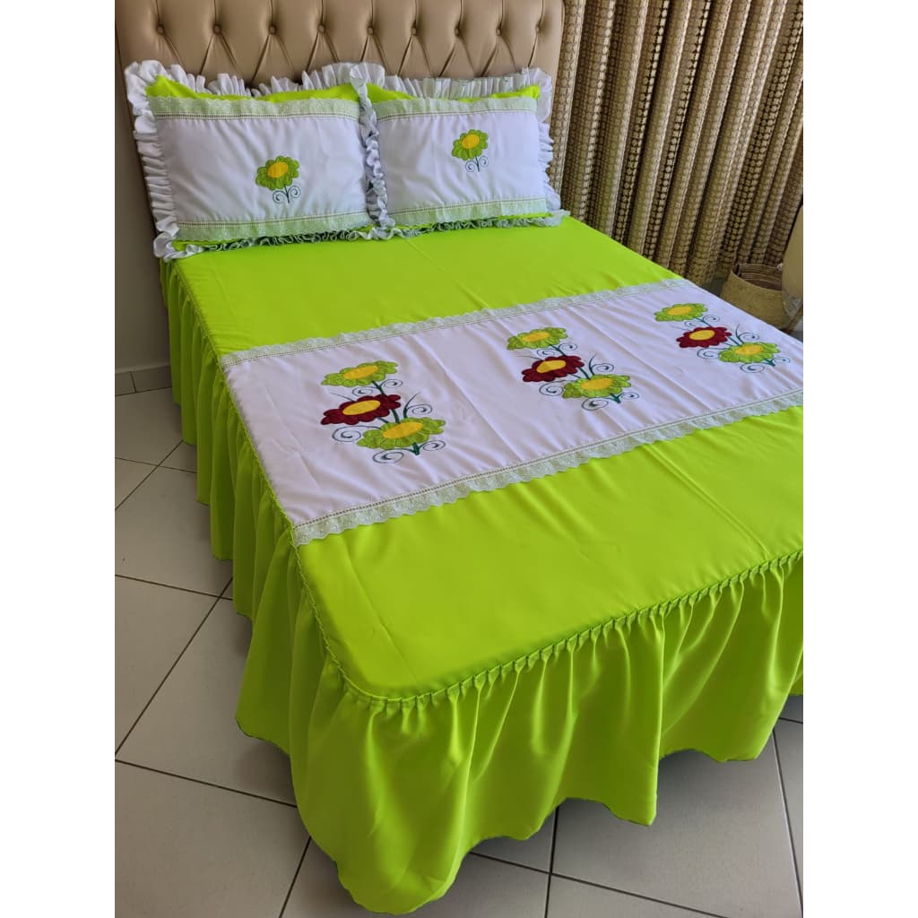 Colcha Bordada Queen Oxford 2 Fronhas Com Babado