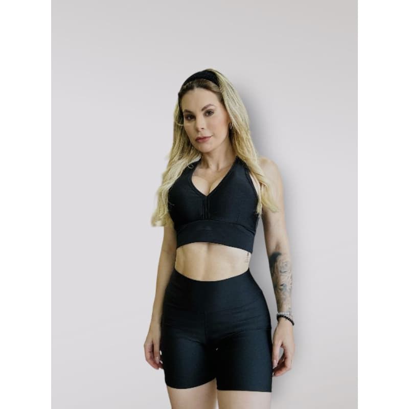 Conjunto Suplex Short Meia Cintura Alta Coxa + Top nadador Com Bojo Removível Alta Sustentação Para os Seios Academia