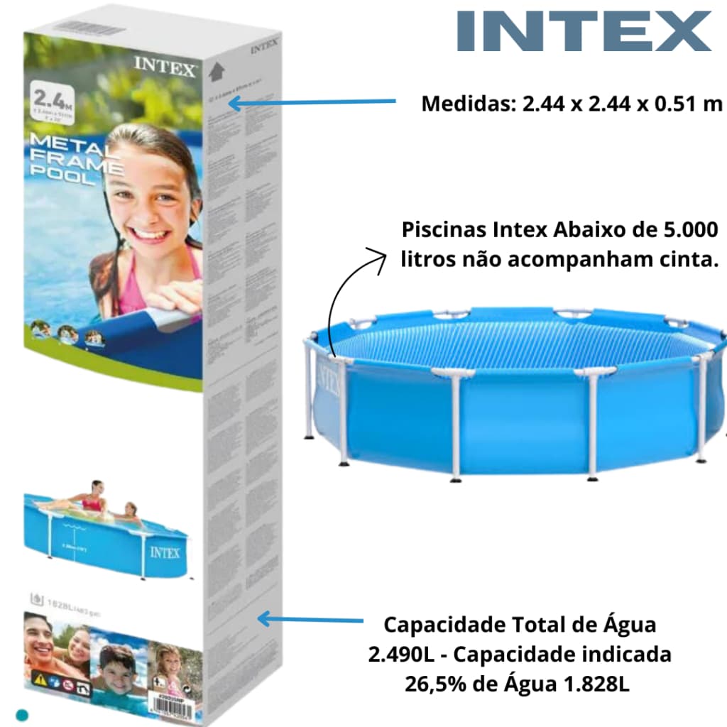 Piscina Intex Redonda de Estrutura Metálica 2.490 Litros. Mod. Estrutural c/ PVC de Malha Tripla.
