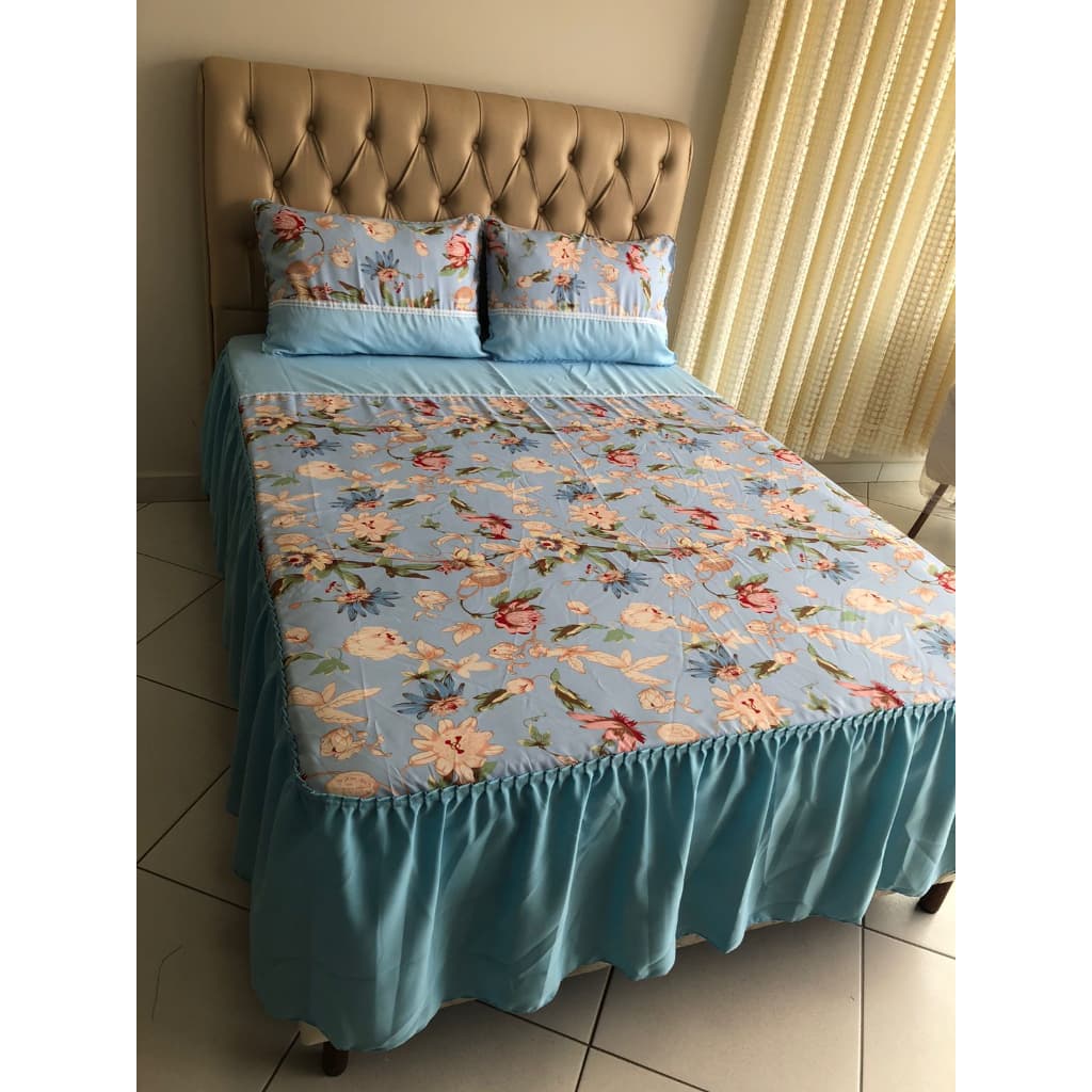 Kit 2 Colcha Estampada Casal Floral Com 2 Fronhas Diversas Oxford Atacado Revenda Promoção