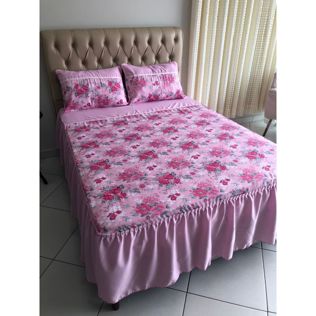 Kit 4 Colcha Estampada Casal Floral Com 2 Fronhas Diversas Oxford Atacado Revenda Promoção