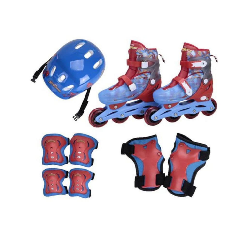 Patins Infantil 4 rodas In Line Ajustável Com Kit Proteção Marvel Spider-man - brink+