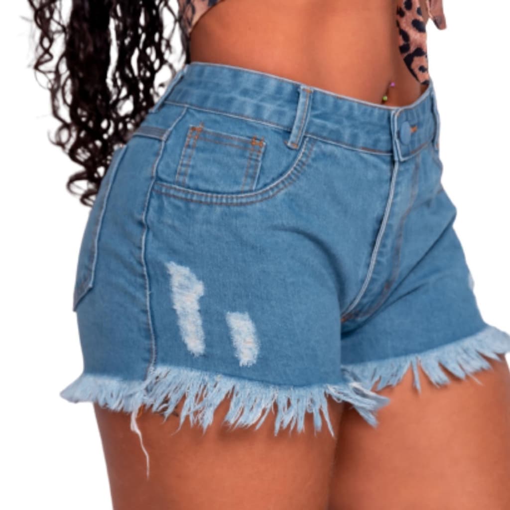 Short Feminino Jeans Short Jeans Rasgado Feminino Short curto 100% Algodão