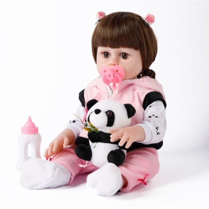 Boneca Bebê Realista Nina 48cm de Silicone com 10 Acessórios (Pode dar banho) - brink+
