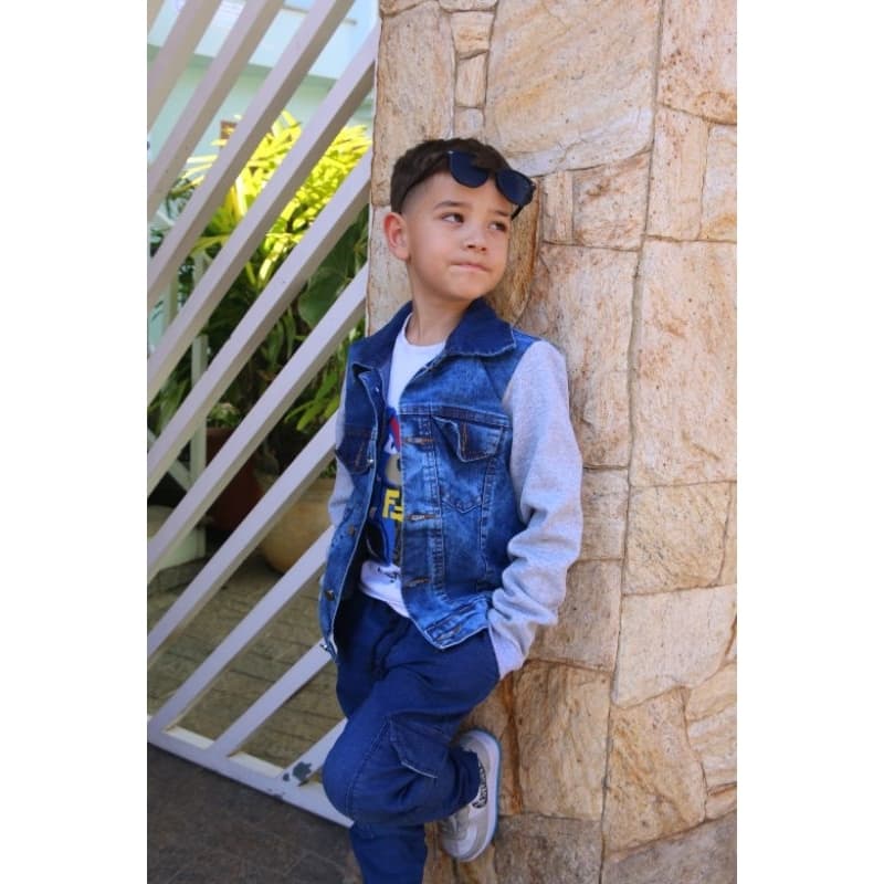 Jaqueta jeans menino masculino infantil juvenil com moletom