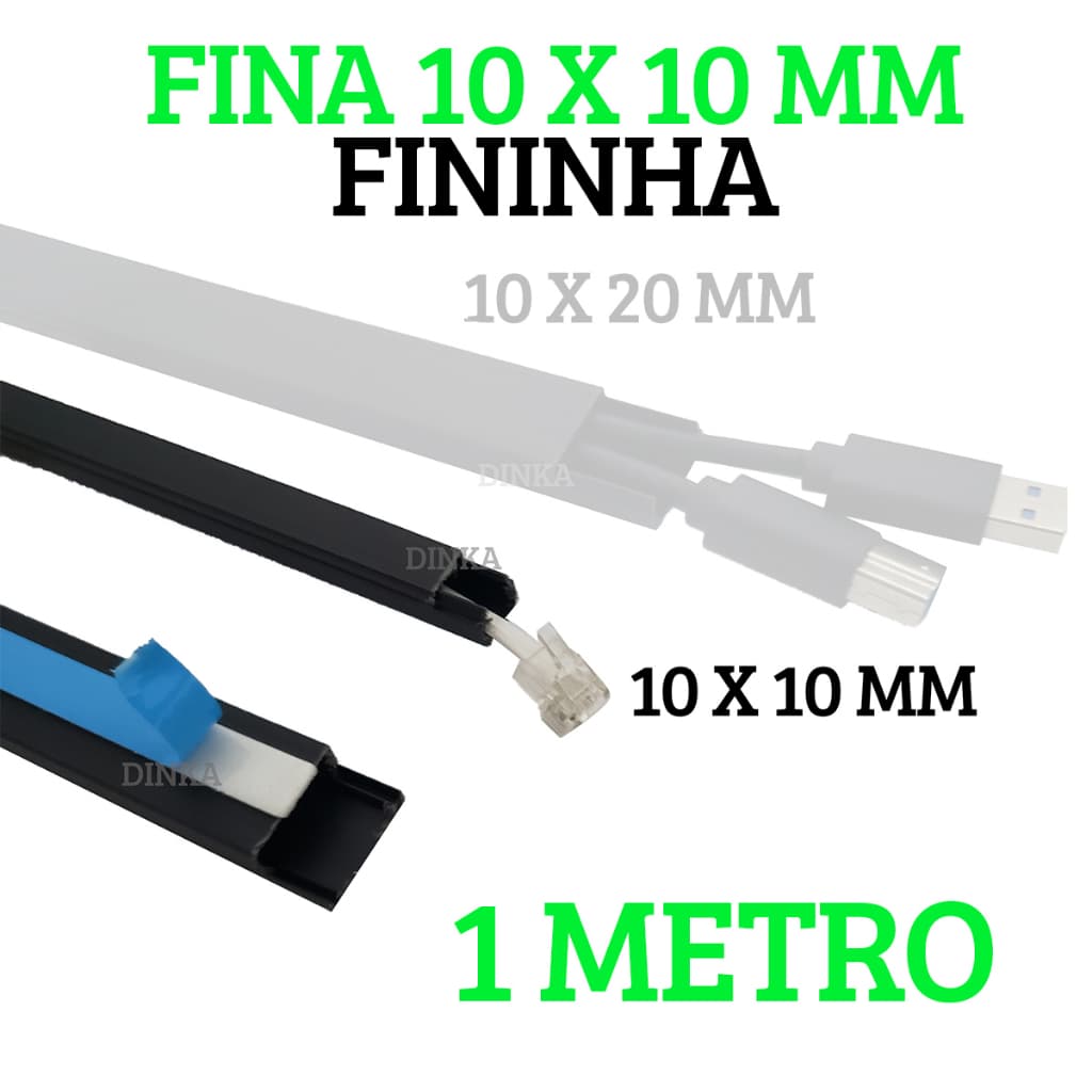 1 metro de canaleta preta 10x10mm fina fininha