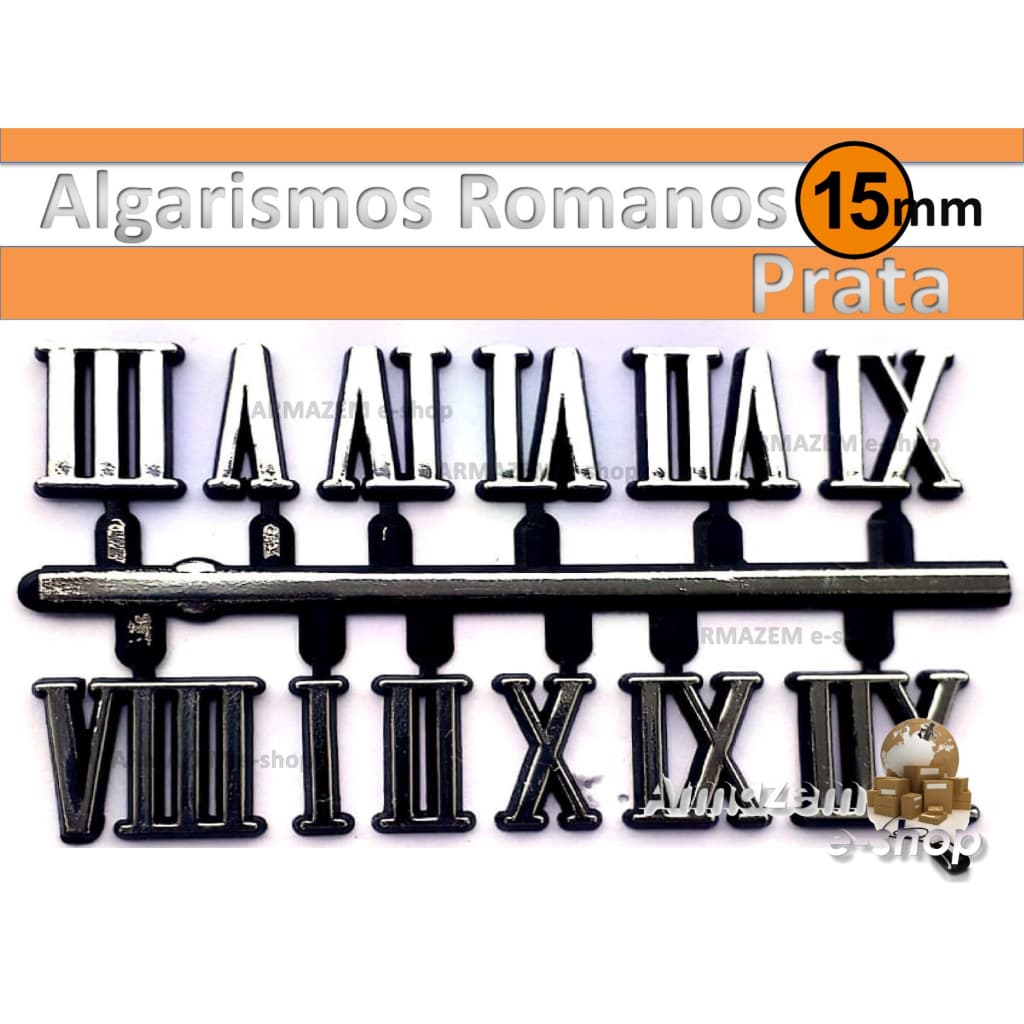 Algarismos para relógio de parede, formato romanos na cor prata