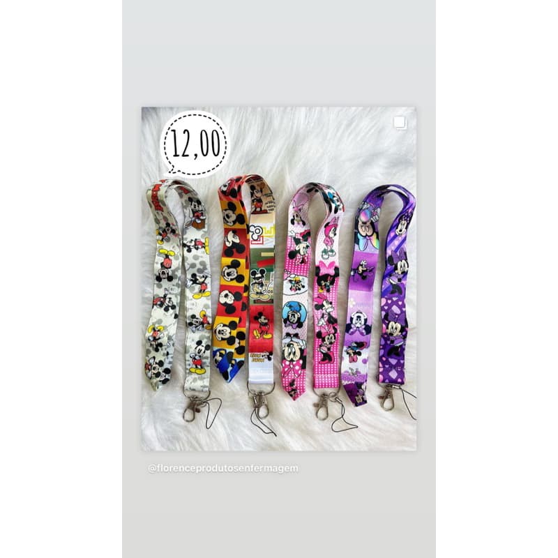 cordinha cordão de pescoço para oxímetro, porta crachá ou chave moto- Mickey/Minnie