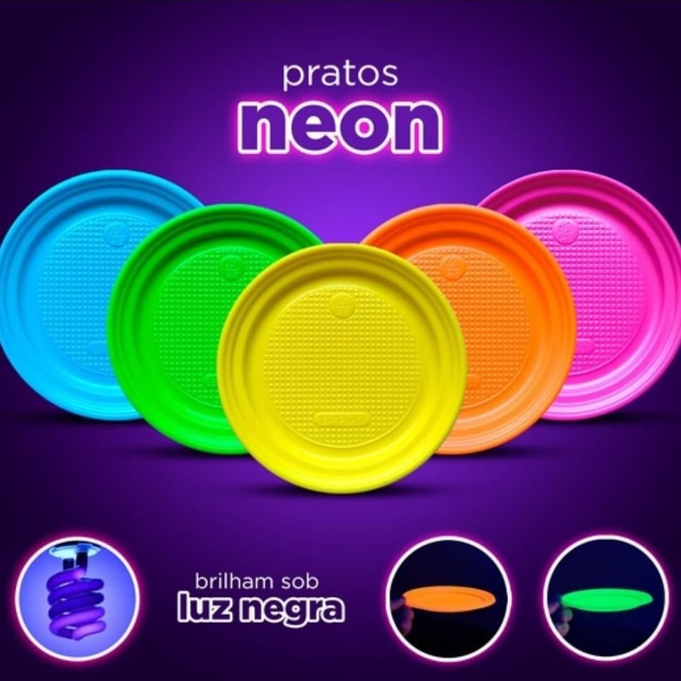 Pratos Neon Descartáveis 15cm Para Sobremesa Festa Aniversário