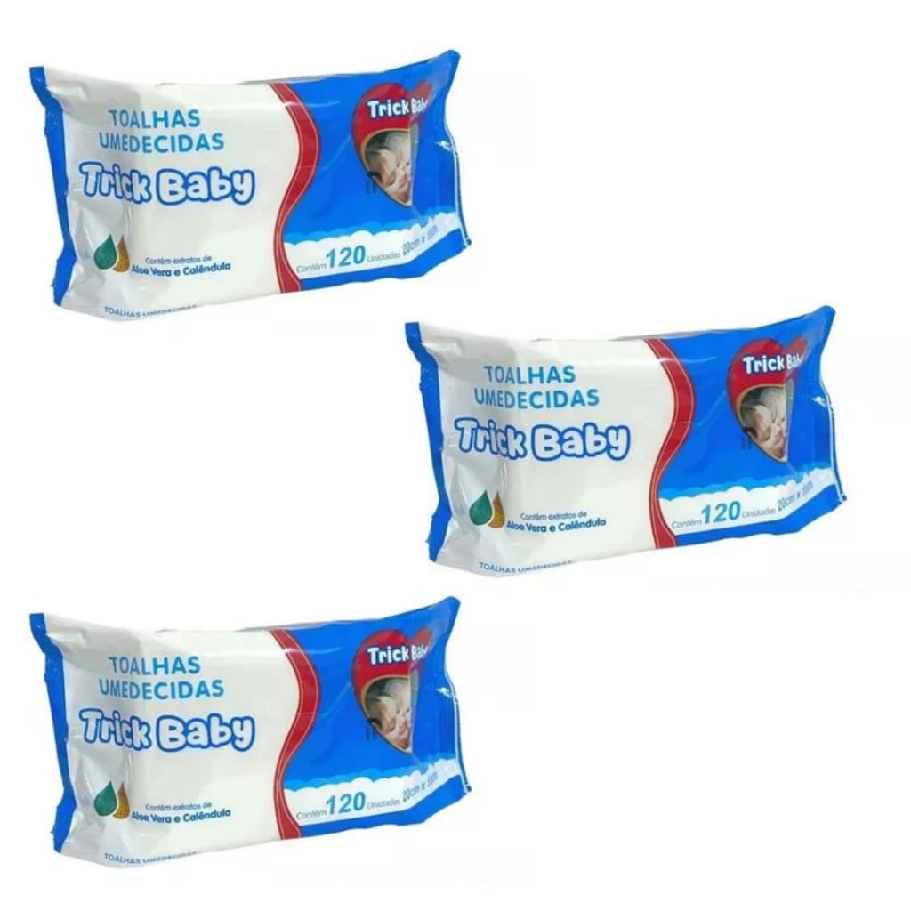 Kit 3 Pacotes Lenços Umedecidos Trick Baby - 360 Unidades - Sem Álcool