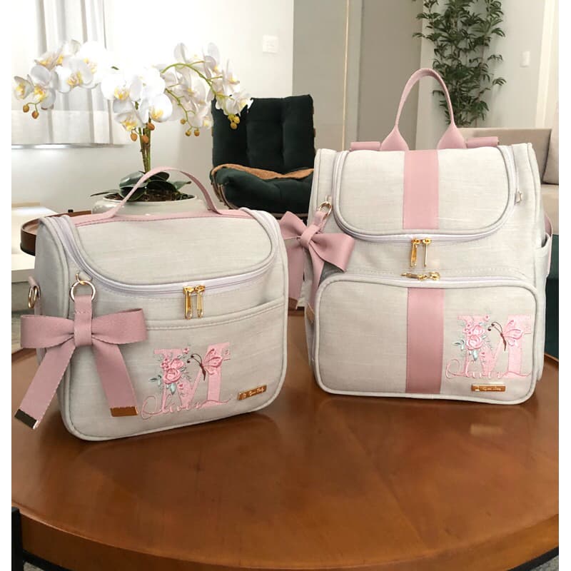 Kit de mochila e frasqueira maternidade personalizada  menina e menino Blessy baby
