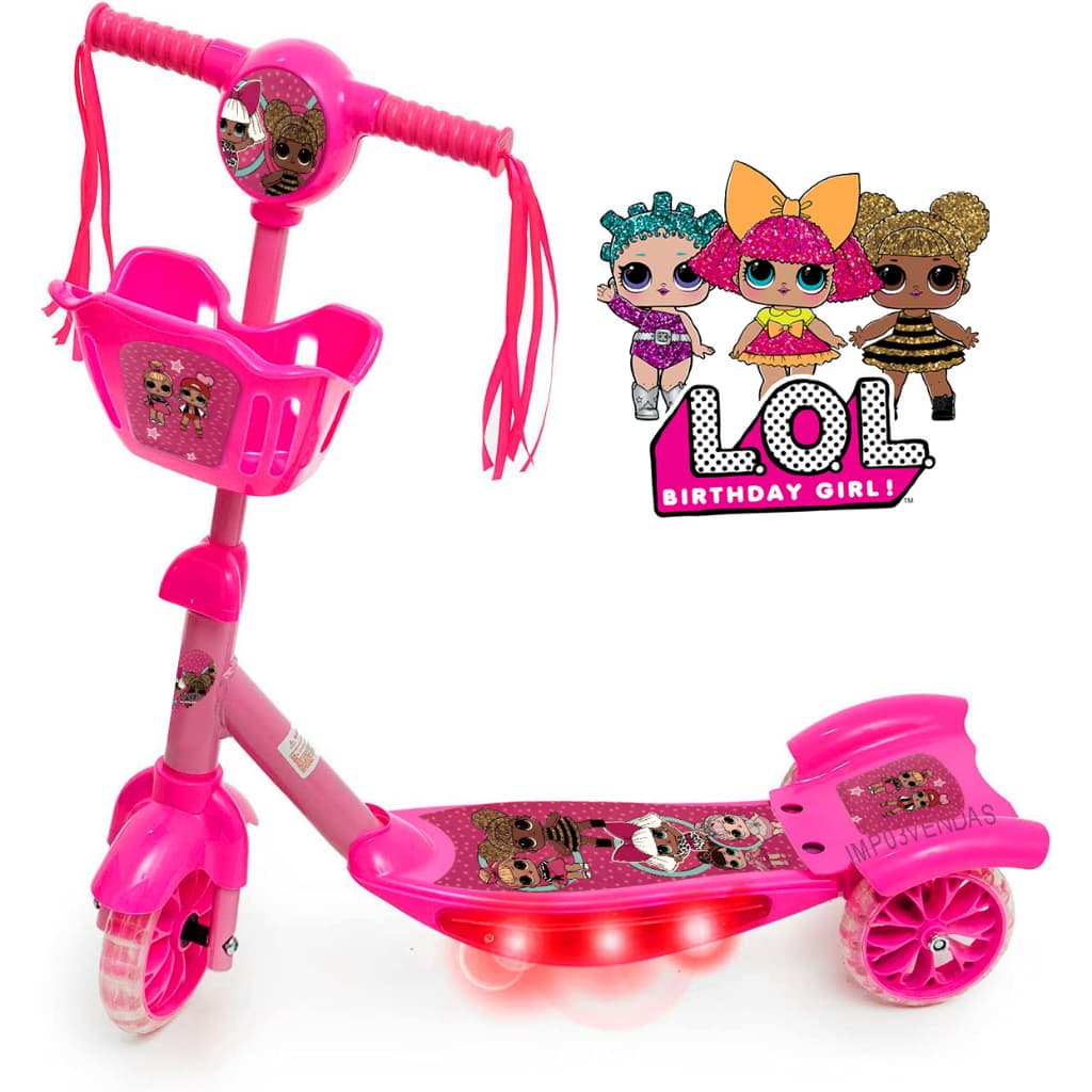 Patinete Musical 3 Rodas Infantil Cesta E Luzes Lol Surprise Novidade
