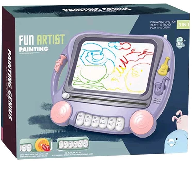 BRINQUEDO PIANO MUSICAL E DESENHOS MAGNÉTICO DIVERTIDO ARTIS PARA CRIANÇAS LILÁS
