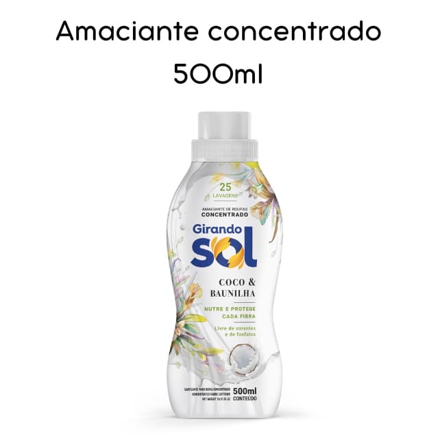 Amaciante Concentrado Girando Sol 500ml coco com baunilha