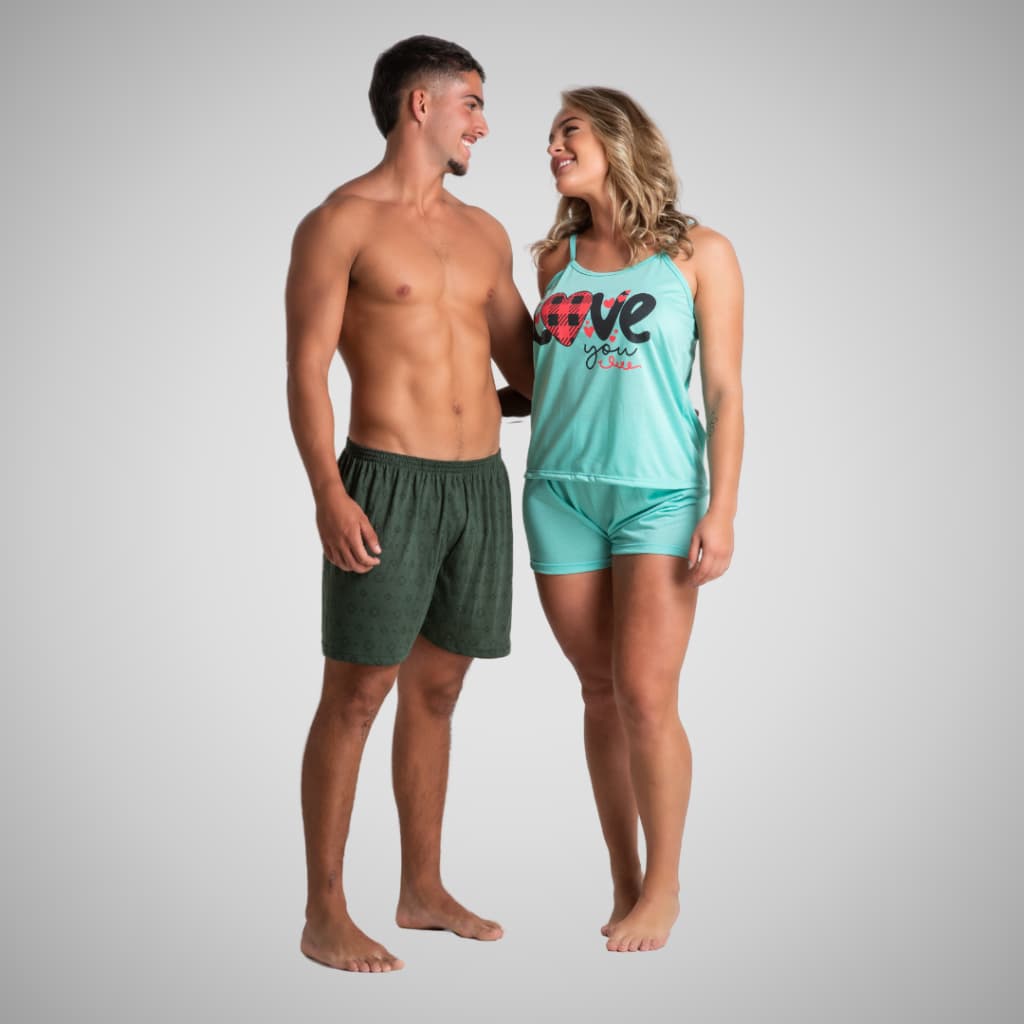 Kit Casal Pijama Feminino Baby Doll Short Alcinha Masculino Samba Canção Ceroula Linha Noite Conjunto 375