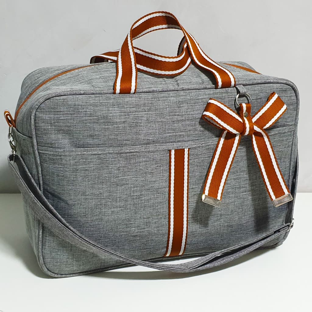 Mala bolsa maternidade Menina Menino Luxo Linho Cinza Térmica