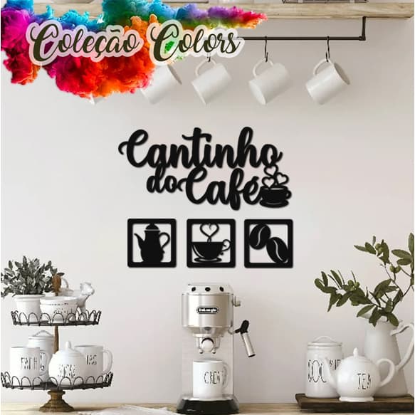 Kit Cantinho do Café 4 Peças MDF 3mm Decoração Varias Cores