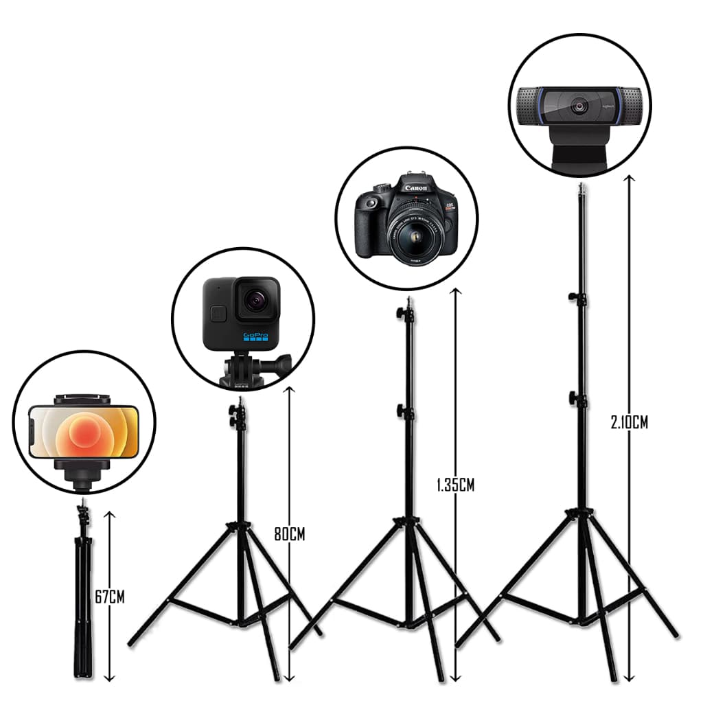 Tripé 2,1m Encaixe 1/4 + Ball Head studio luminação suporte celular